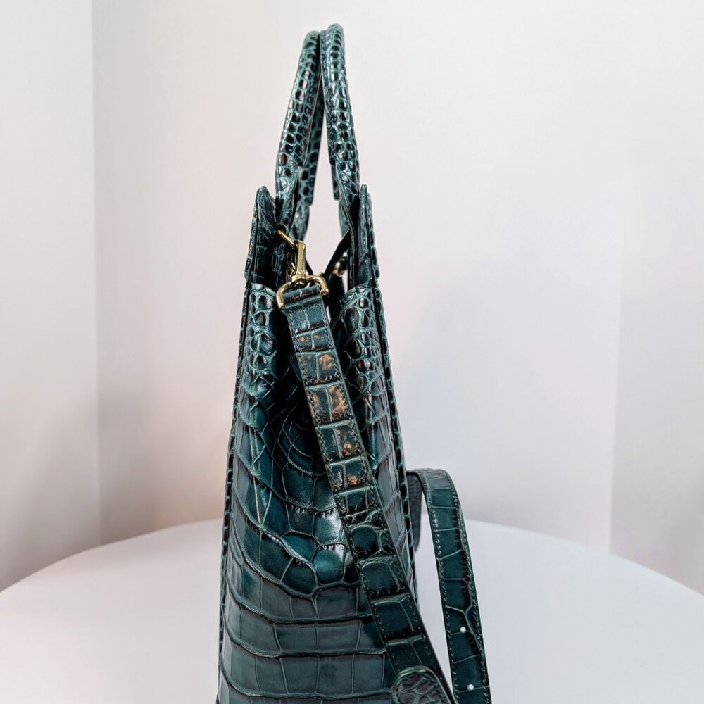 Bene Florence Large Top Handle Bag in Teal Emerald Green Alligator - Picture 3 of 11